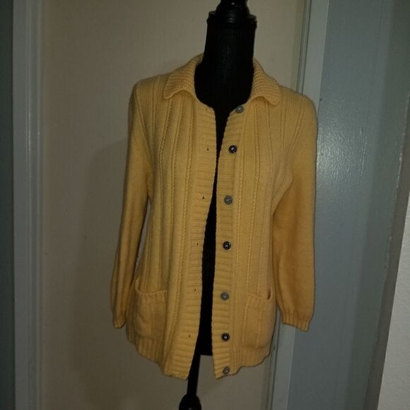 Vintage yellow cardigan crochet no tag - Picture 9 of 12